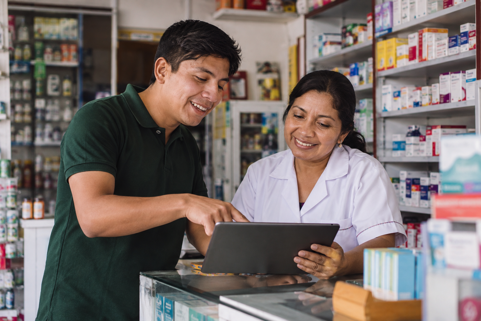 Colaborador de LOGISALUD revisando un pedido en el almacén de Lurín